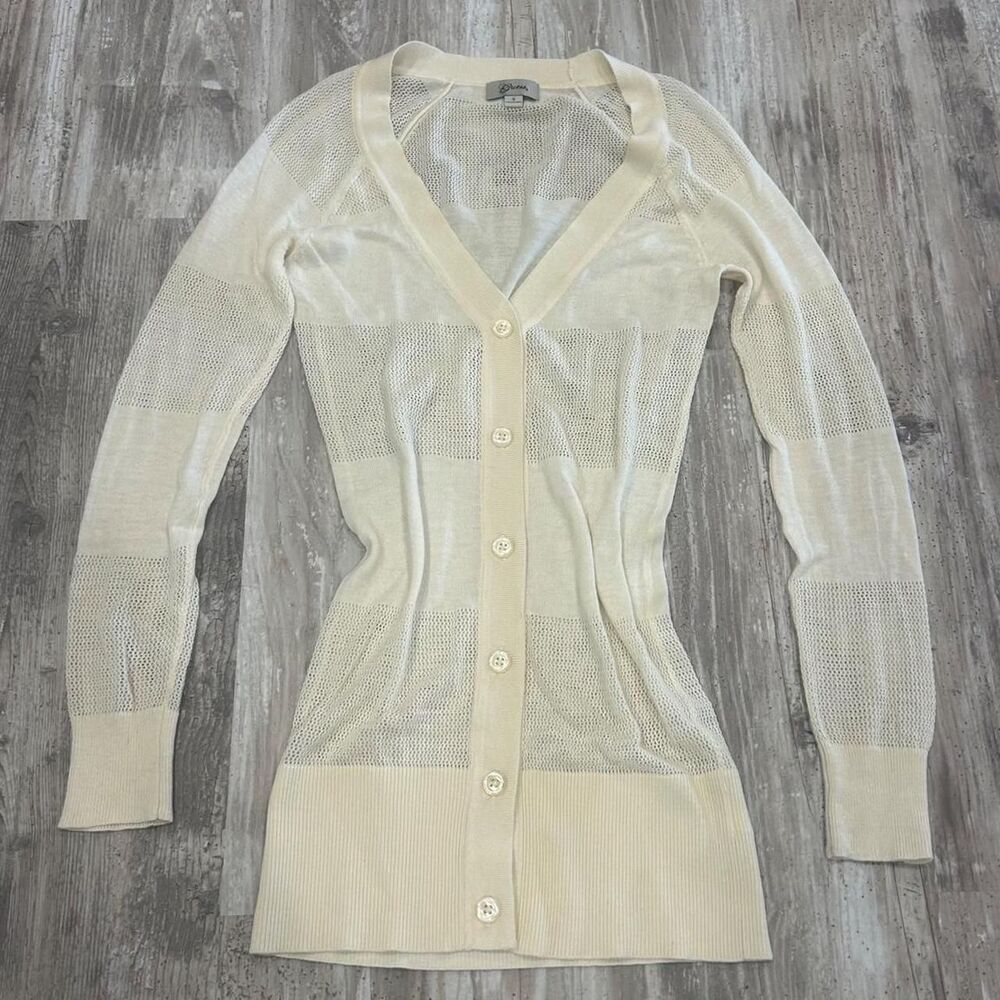 Guess Women's y2k minimalist coquette cream mesh pattern button up long sleeve